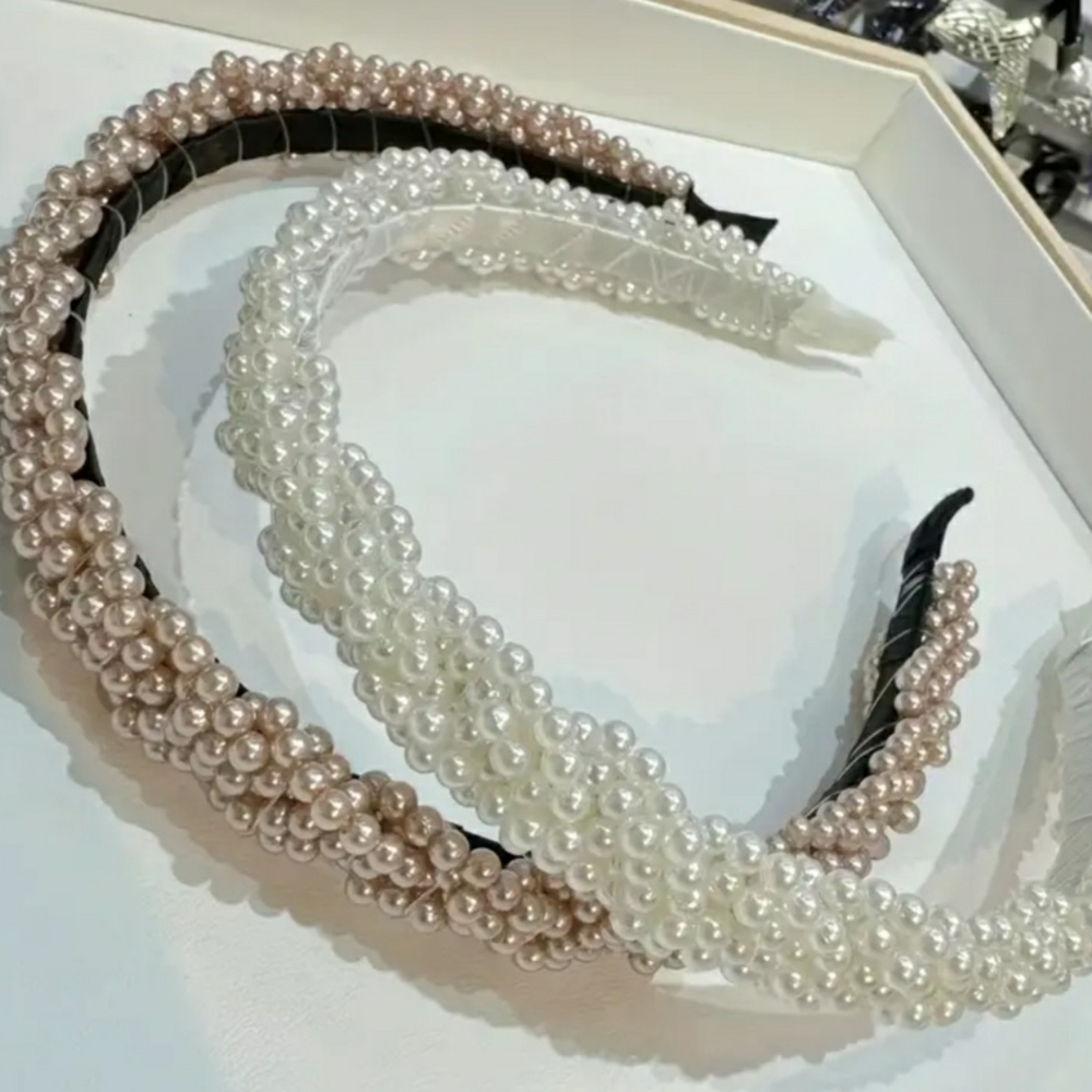2 Elegant Pearl Headbands - White and Cream